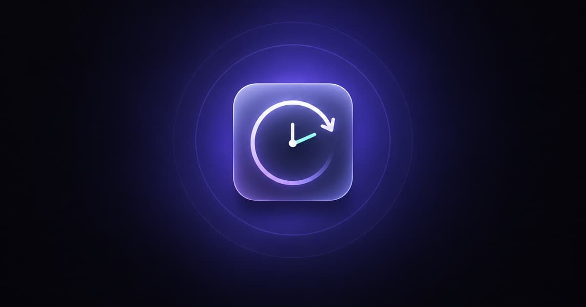 An iPhone widget tile with a circular refresh arrow and a clock, illustrating widget refresh timing