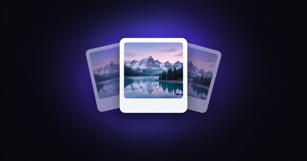 An iPhone photo widget tile with a polaroid-style border and two faded tiles fanned behind it