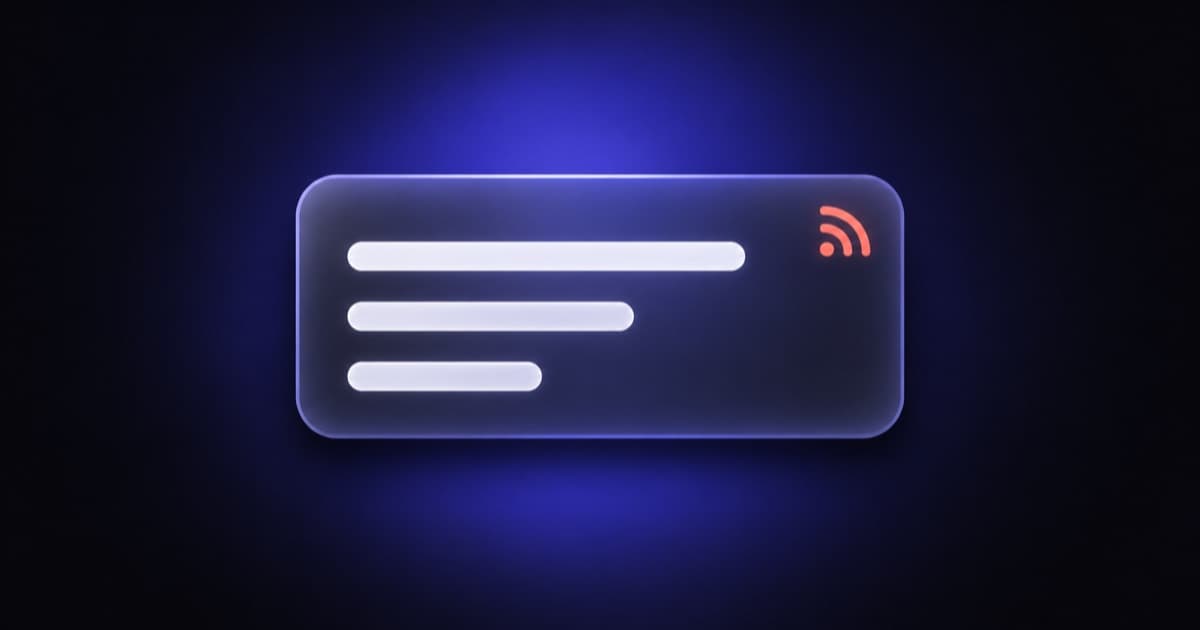 An iPhone widget tile with a list of three headline bars and a small RSS icon