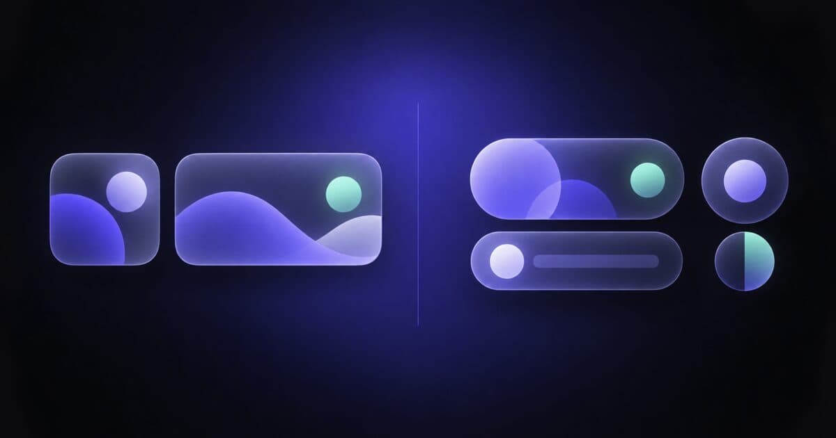 Two widget tiles side by side: one with iOS-style rounded corners, one with Android-style pill shapes
